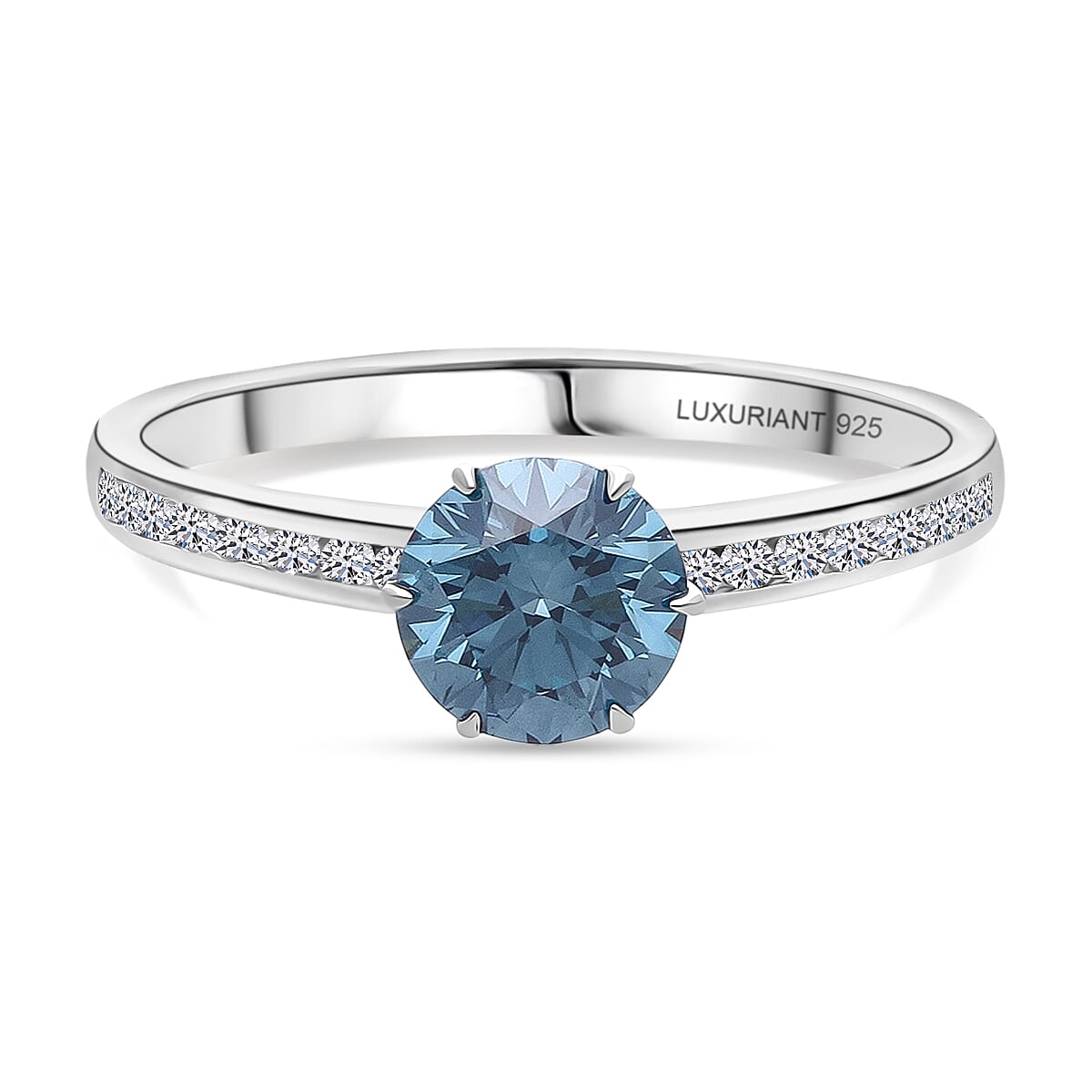 Luxuriant Lab Grown Blue Diamond (Fancy Intense-VS) 1.00ct & Lab Grown Diamond (VS-EF) Ring in Rhodium Overlay Sterling Silver 1.26 Ct.