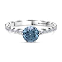 LUXURIANT 1.26 Ct. Lab Grown Blue Diamond (Fancy Intense-VS), Lab Grown Diamond Ring in Rhodium Overlay Sterling Silver (VS-EF)