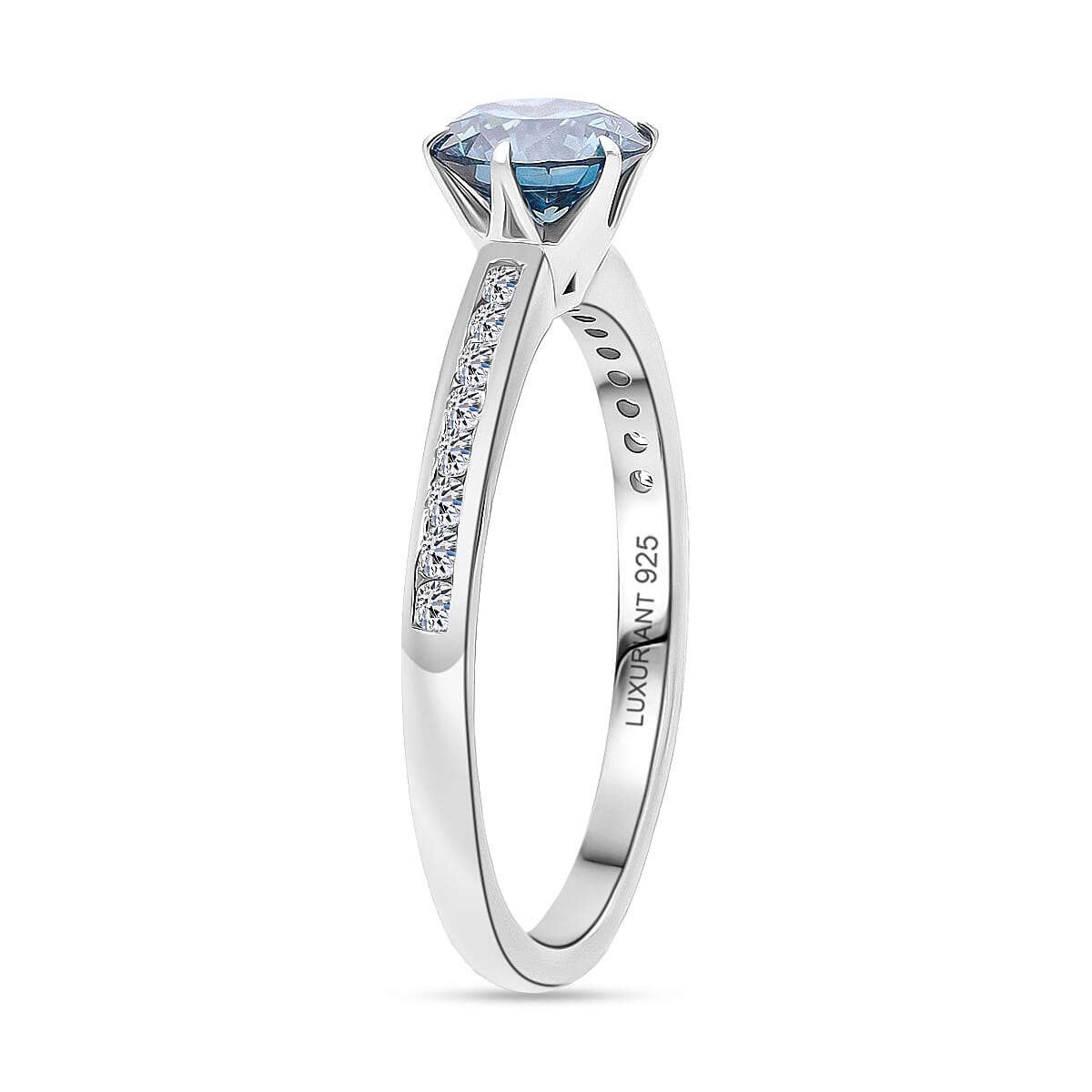 Luxuriant Lab Grown Blue Diamond (Fancy Intense-VS) 1.00ct & Lab Grown Diamond (VS-EF) Ring in Rhodium Overlay Sterling Silver 1.26 Ct.