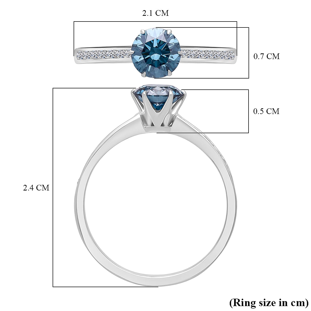 Luxuriant Lab Grown Blue Diamond (Fancy Intense-VS) 1.00ct & Lab Grown Diamond (VS-EF) Ring in Rhodium Overlay Sterling Silver 1.26 Ct.