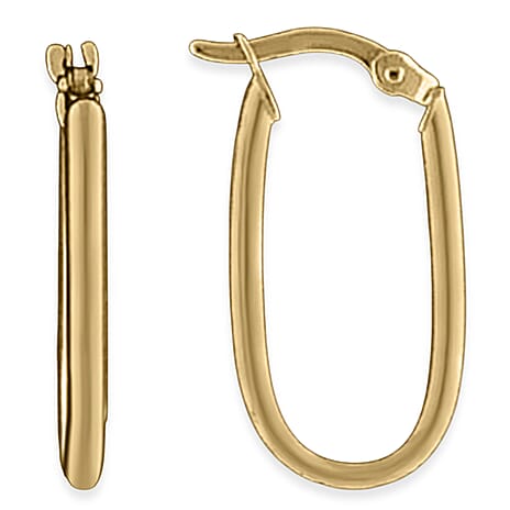Designer Inspired - 9K Yellow Gold Elongated Hoop Earrings Gold Wt 1.25gms