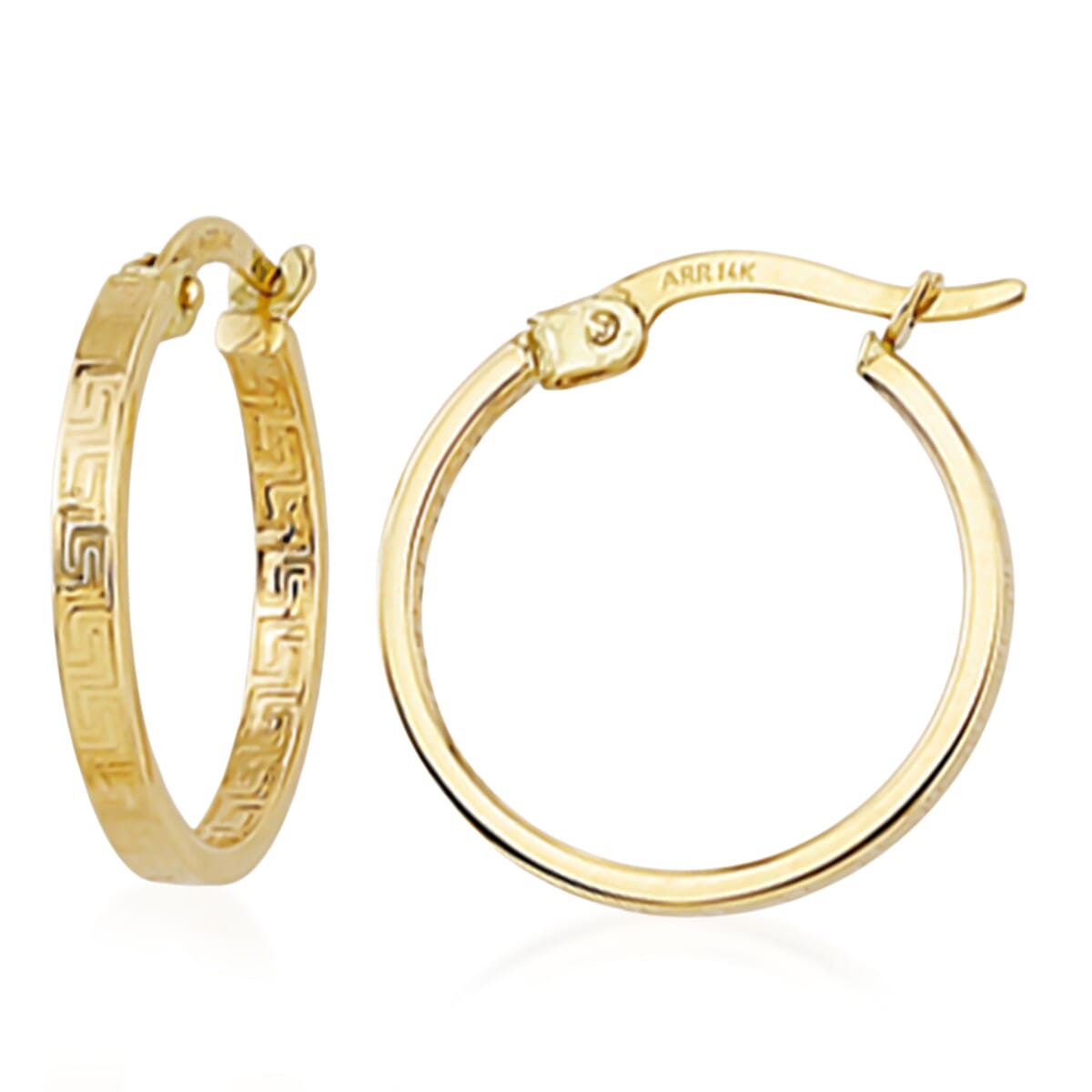 Designer Inspired - 9K Yellow Gold Greek Key Earring with Clasp
