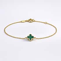 Designer Inspired Close Out - 9K Yellow Gold Malachite Clover Bracelet with Spring Ring Clasp  (7-7.5-inch)