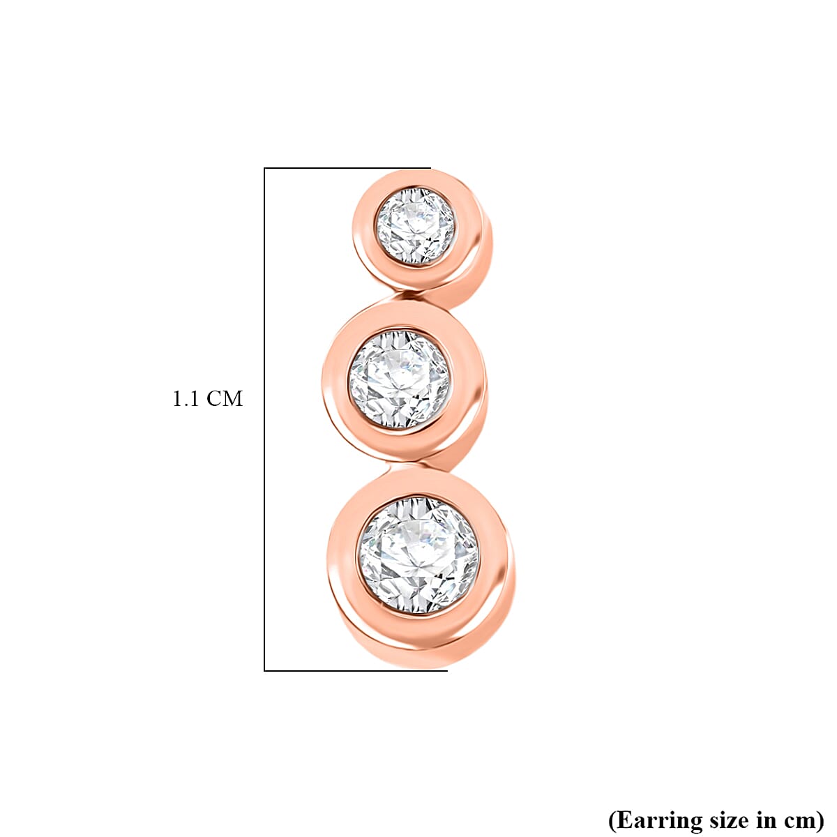 Luxuriant Lab Grown Diamond 3 Stone Stud Push Post Earring in 18K RG VermeilSterling Silver  0.330  Ct.