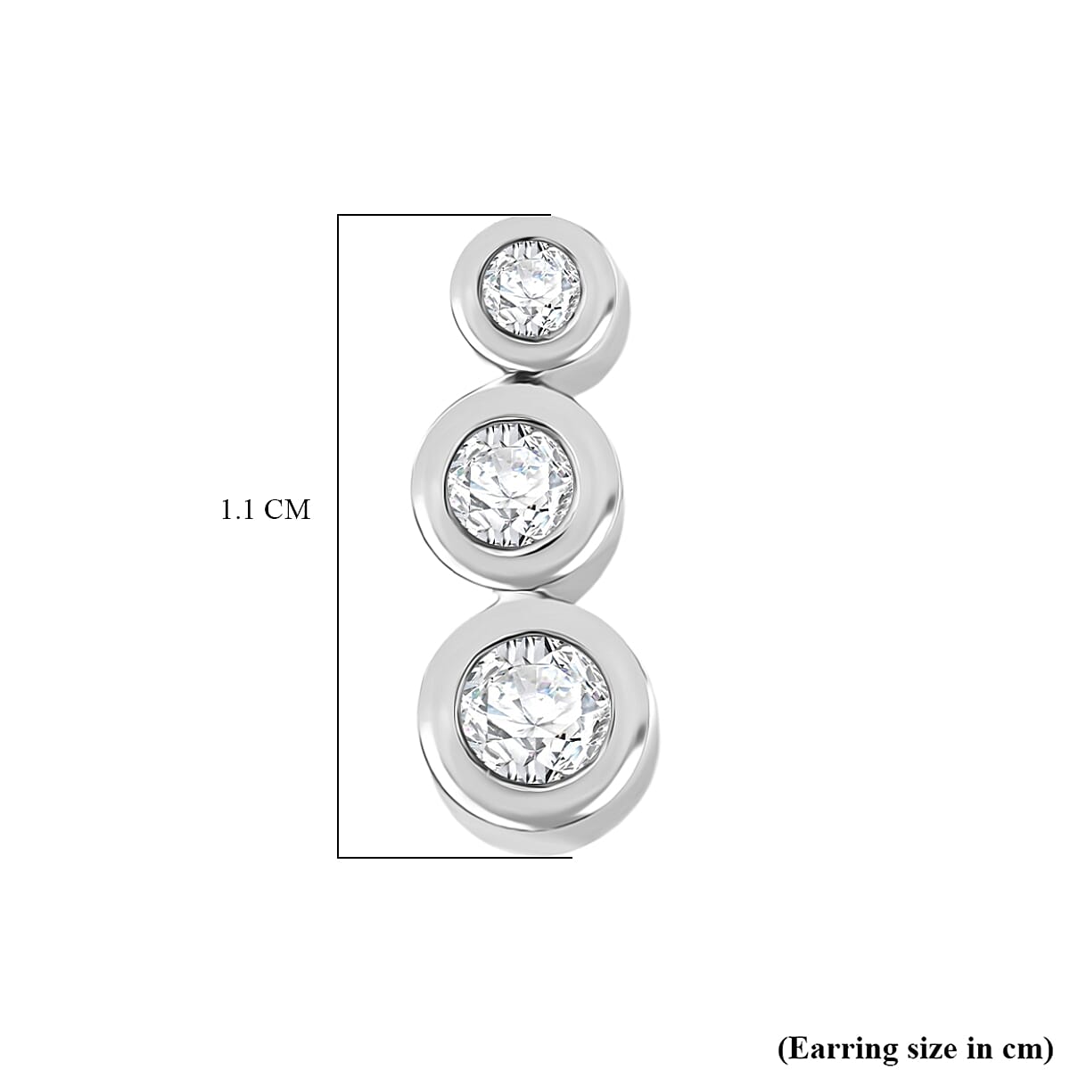Luxuriant Lab Grown Diamond 3 Stone Stud Push Post Earring in Rhodium OverlaySterling Silver  0.330  Ct.