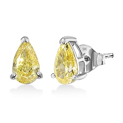 LUXURIANT 2 Ct. Lab Grown Yellow Diamond Solitaire Stud Push Post Earring in 9K White Gold SGL Certified VS