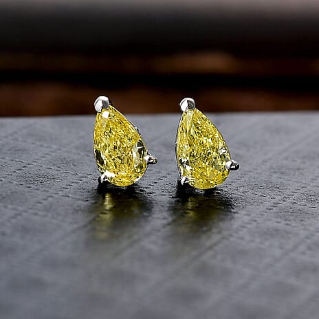 Luxuriant 9K White Gold Lab Grown Yellow Diamond (VS) Solitaire Stud Push Post Earring 2.00 Ct.
