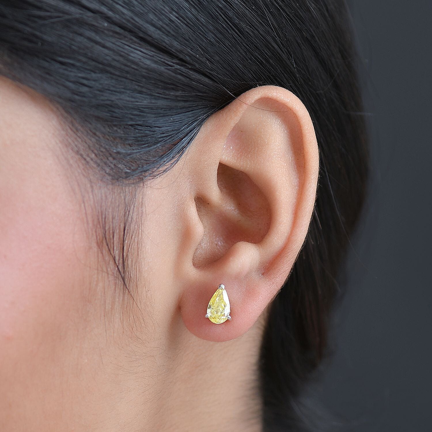 Luxuriant 9K White Gold Lab Grown Yellow Diamond (VS) Solitaire Stud Push Post Earring 2.00 Ct.