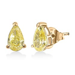 LUXURIANT 2 Ct. Lab Grown Yellow Diamond Solitaire Stud Push Post Earring in 9K White Gold SGL Certified VS