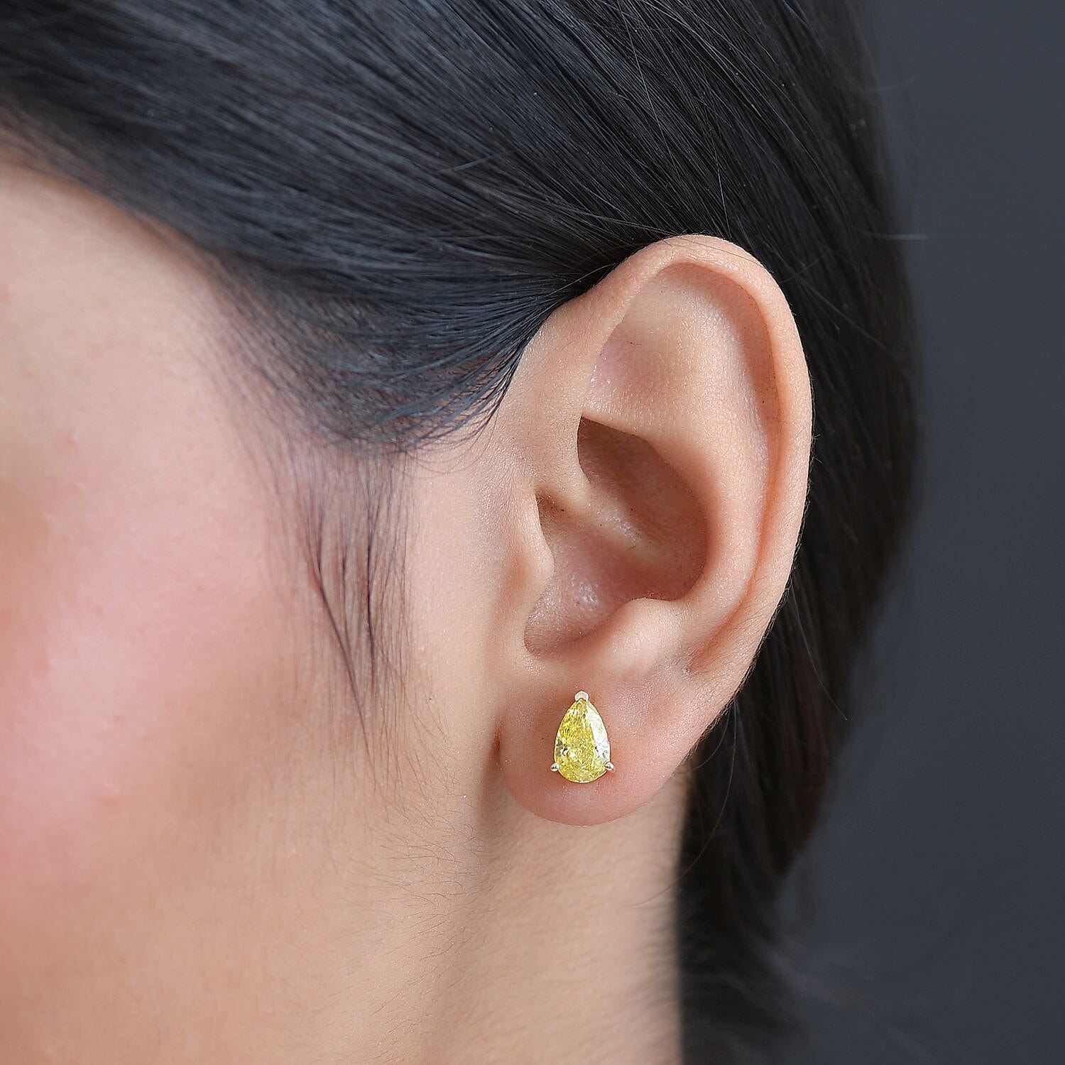 Luxuriant 9K Yellow Gold Lab Grown Yellow Diamond (VS) Solitaire Stud Push Post Earring 2.00 Ct.