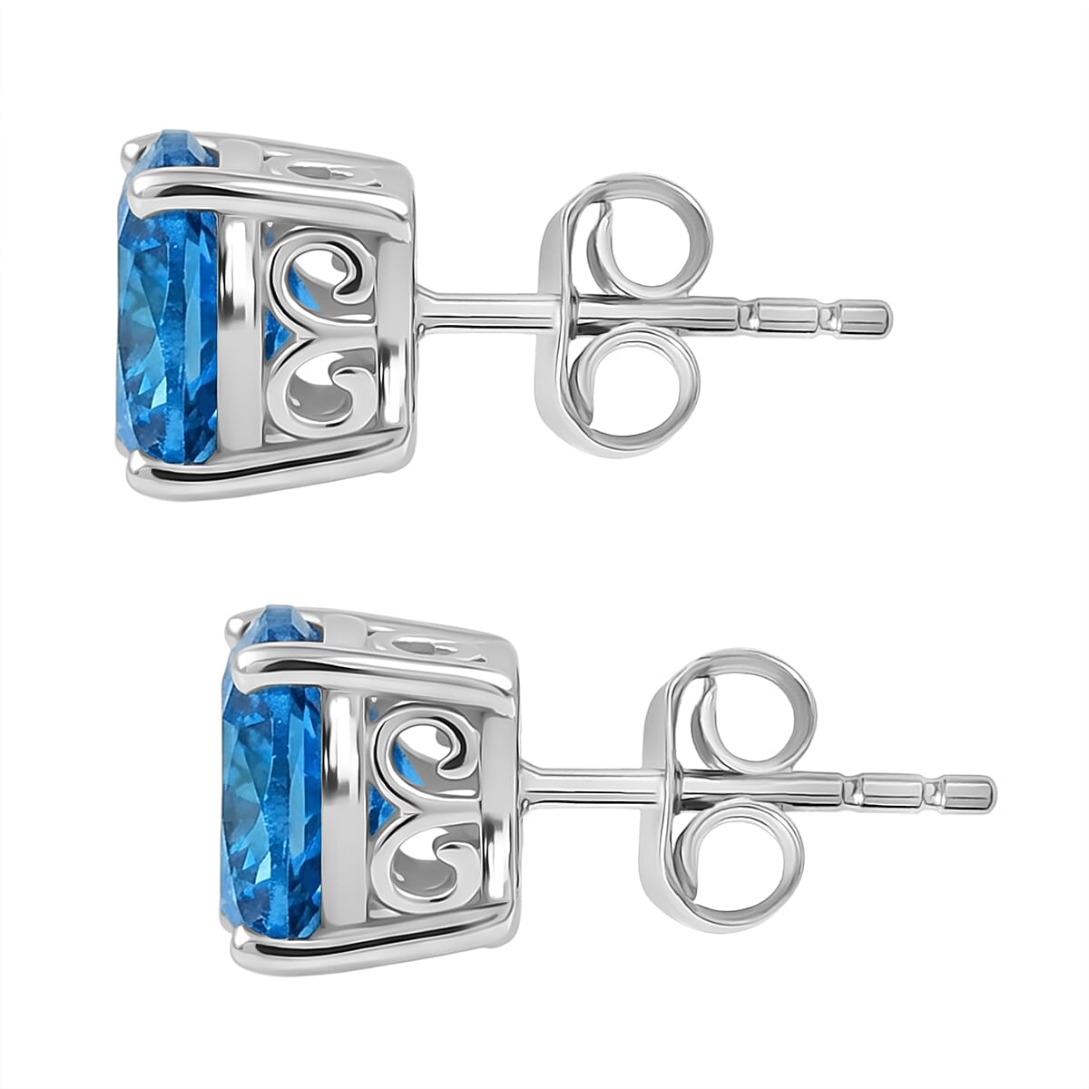 Luxuriant 9K White Gold VS Lab Grown Blue Diamond Solitaire Stud Push Post Earring 3.03 Ct.