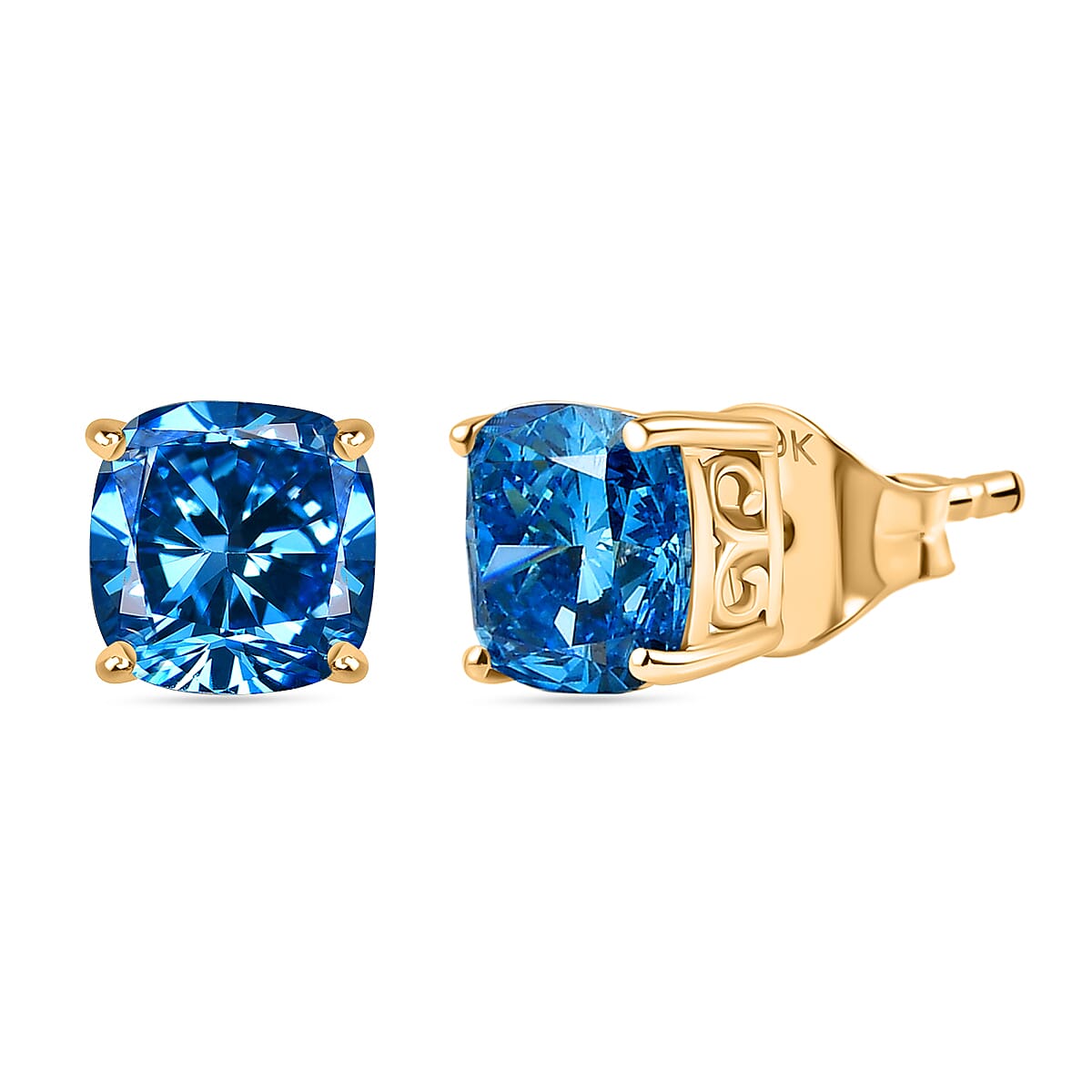 Luxuriant 9K Yellow Gold VS Lab Grown Blue Diamond Solitaire Stud Push Post Earring 3.03 Ct.