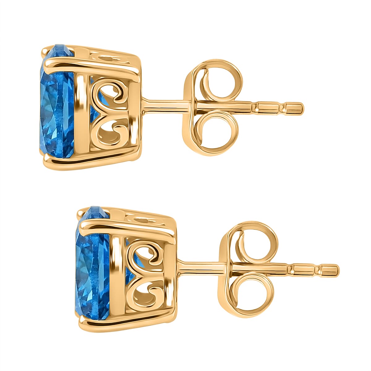 Luxuriant 9K Yellow Gold VS Lab Grown Blue Diamond Solitaire Stud Push Post Earring 3.03 Ct.