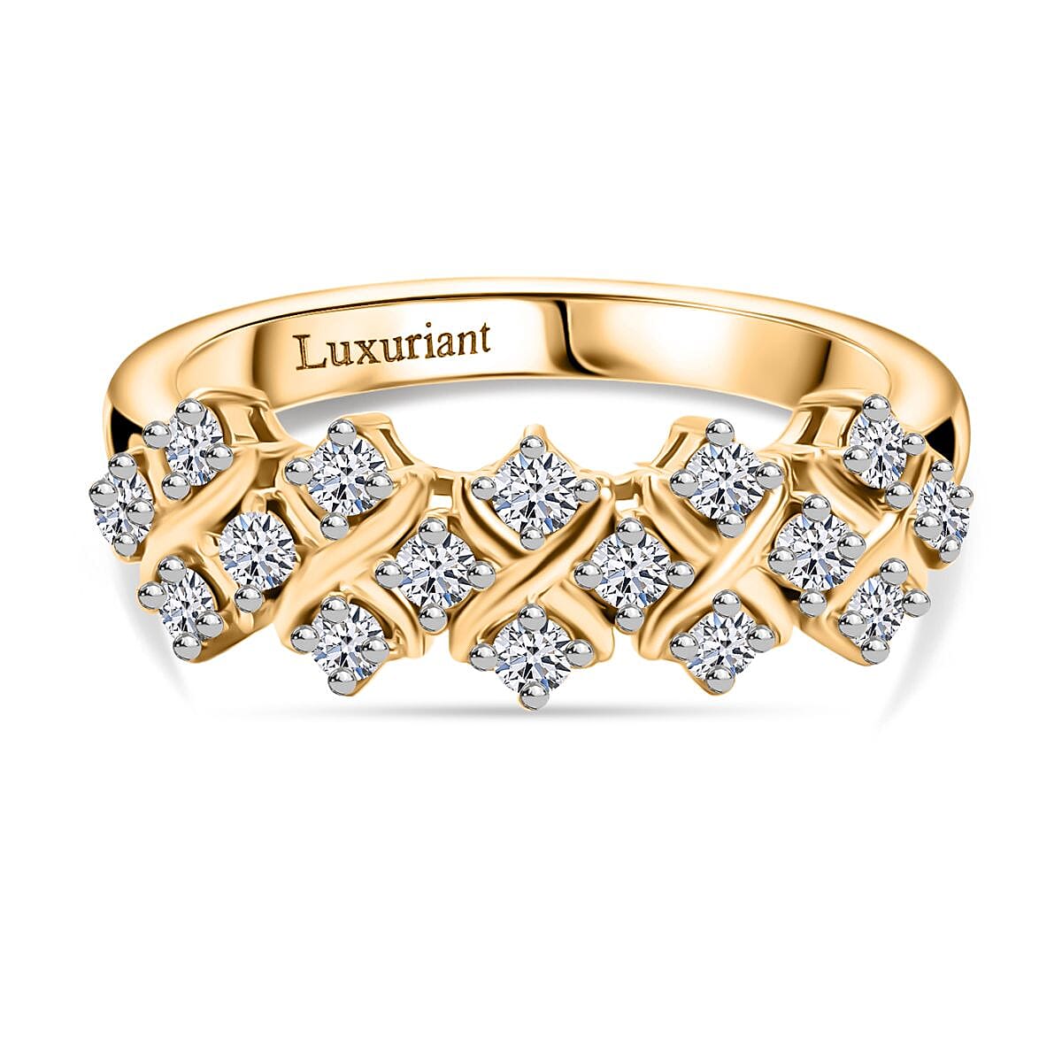 Luxuriant Lab Grown Diamond (SI-GH) Half Eternity Band Ring in 18K Vermeil Yellow Gold Plated Sterling Silver 0.50 Ct.