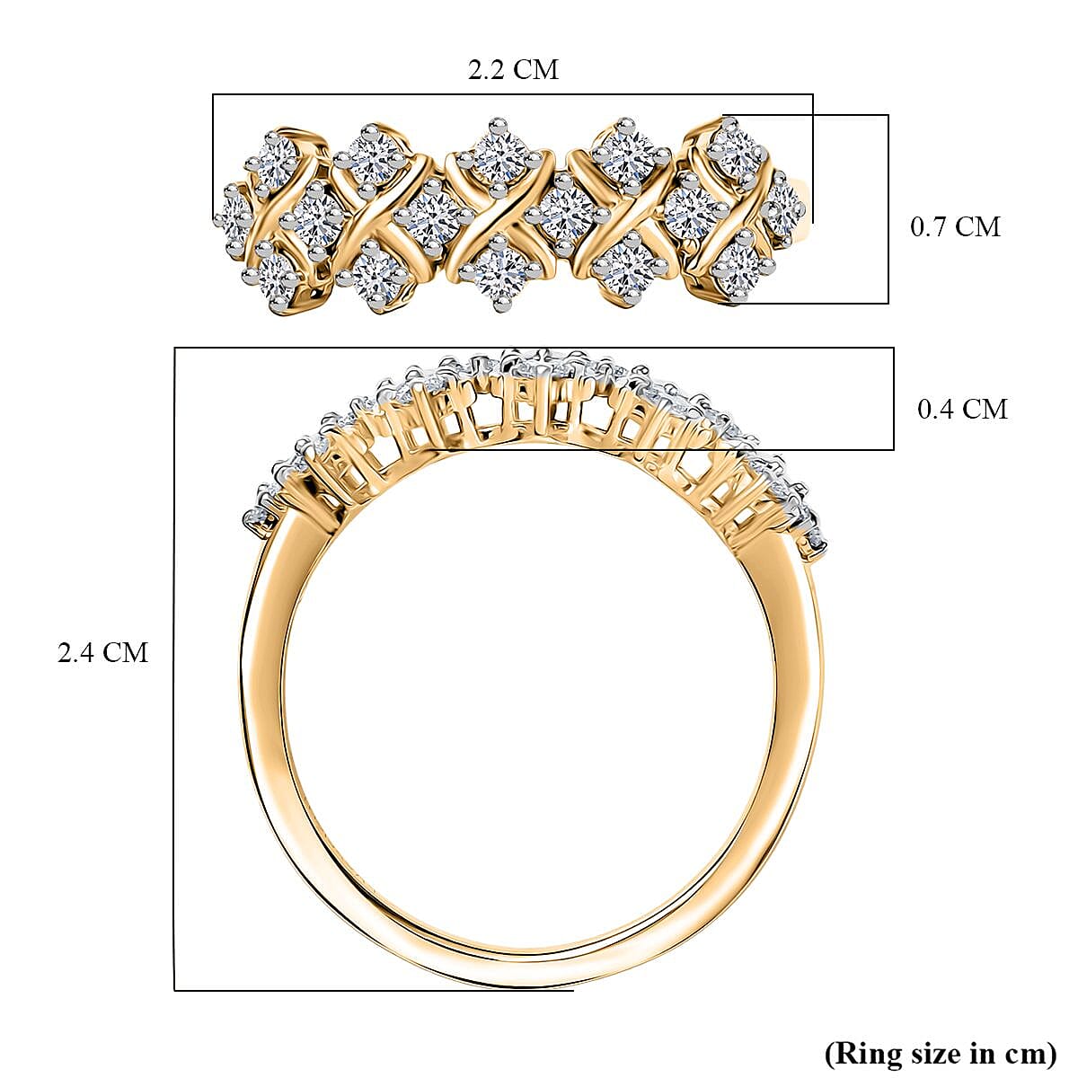 Luxuriant Lab Grown Diamond (SI-GH) Half Eternity Band Ring in 18K Vermeil Yellow Gold Plated Sterling Silver 0.50 Ct.