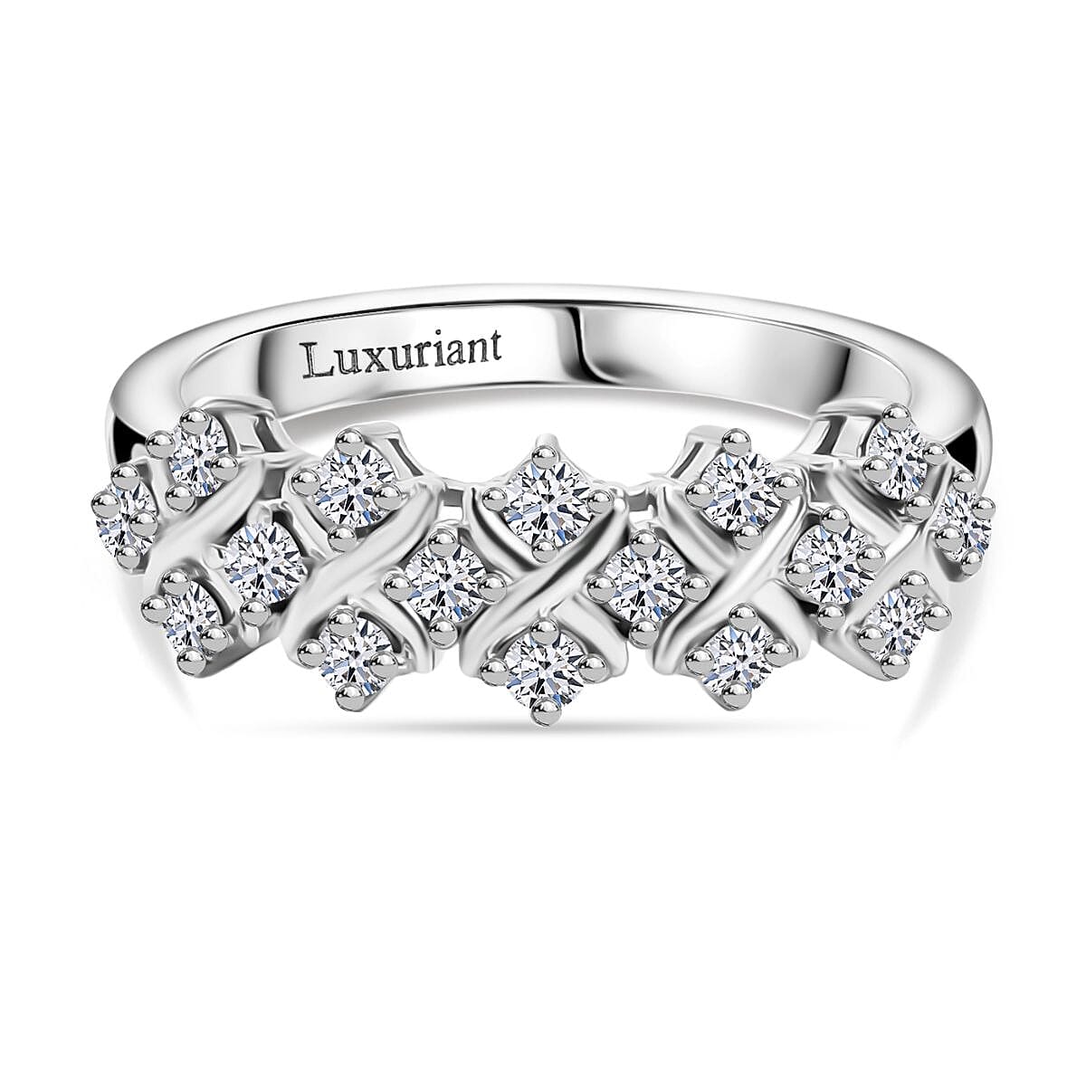 Luxuriant Lab Grown Diamond (SI-GH) Half Eternity Band Ring in Rhodium Overlay Sterling Silver 0.50 Ct.