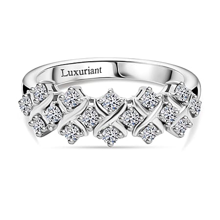 LUXURIANT 0.5 Ct. Lab Grown Diamond Half Eternity Ring in Rhodium Overlay Sterling Silver