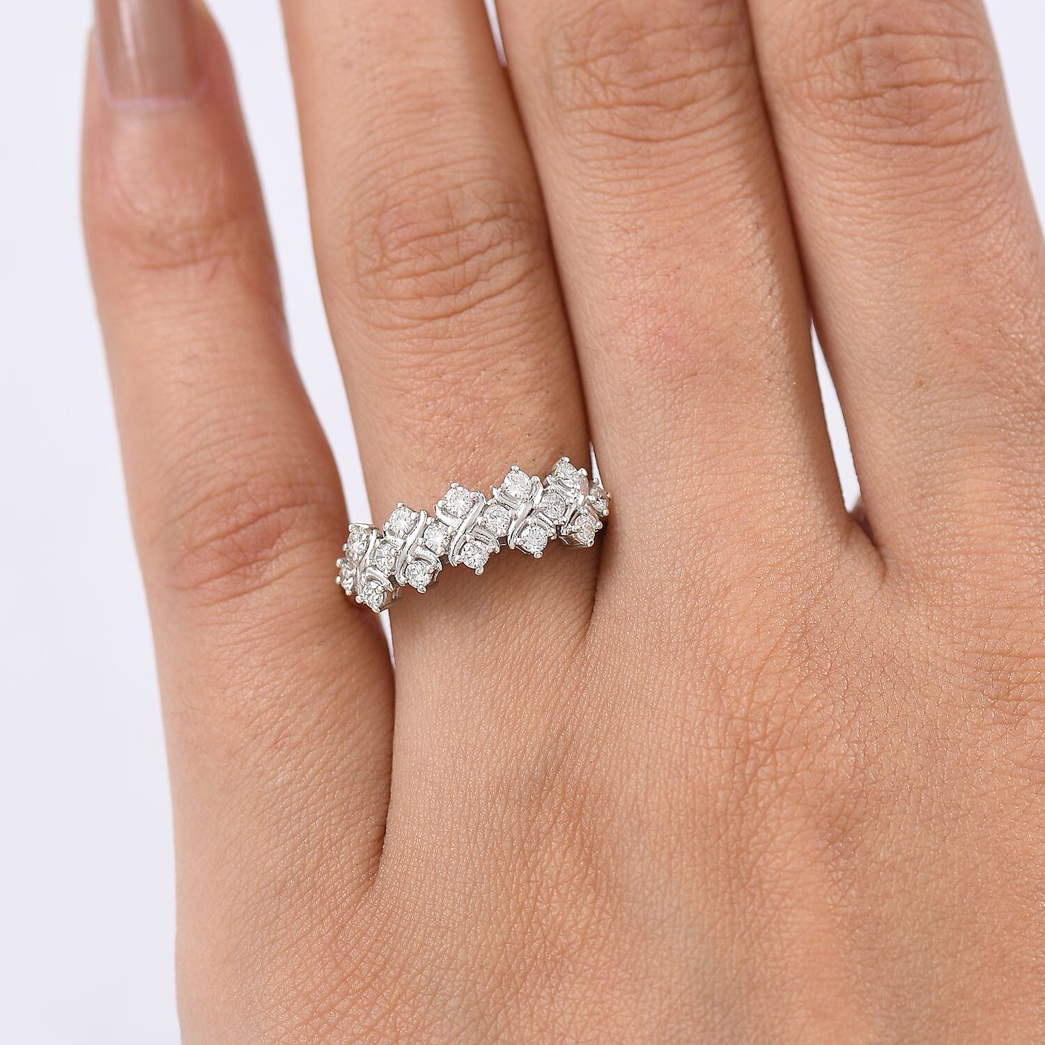 Luxuriant Lab Grown Diamond (SI-GH) Half Eternity Band Ring in Rhodium Overlay Sterling Silver 0.50 Ct.