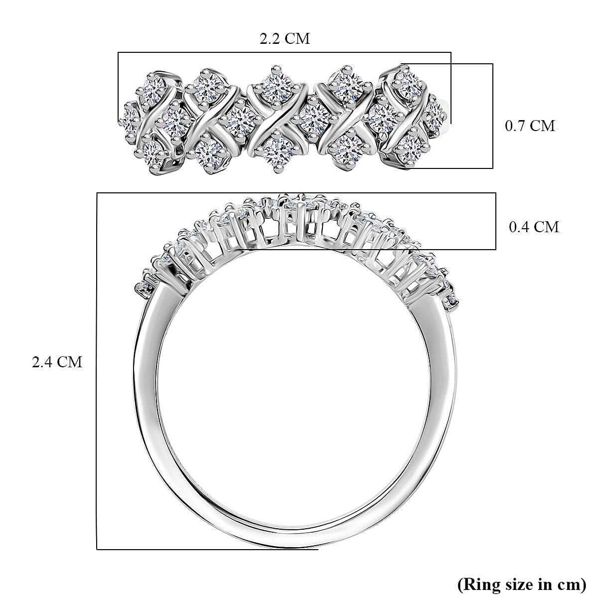 Luxuriant Lab Grown Diamond (SI-GH) Half Eternity Band Ring in Rhodium Overlay Sterling Silver 0.50 Ct.