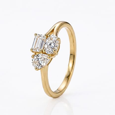 Luxuriant Lab Grown Diamond (VS-EF) 3 Stone Ring in 18K Vermeil Yellow Gold Plated Sterling Silver 0.77 Ct.
