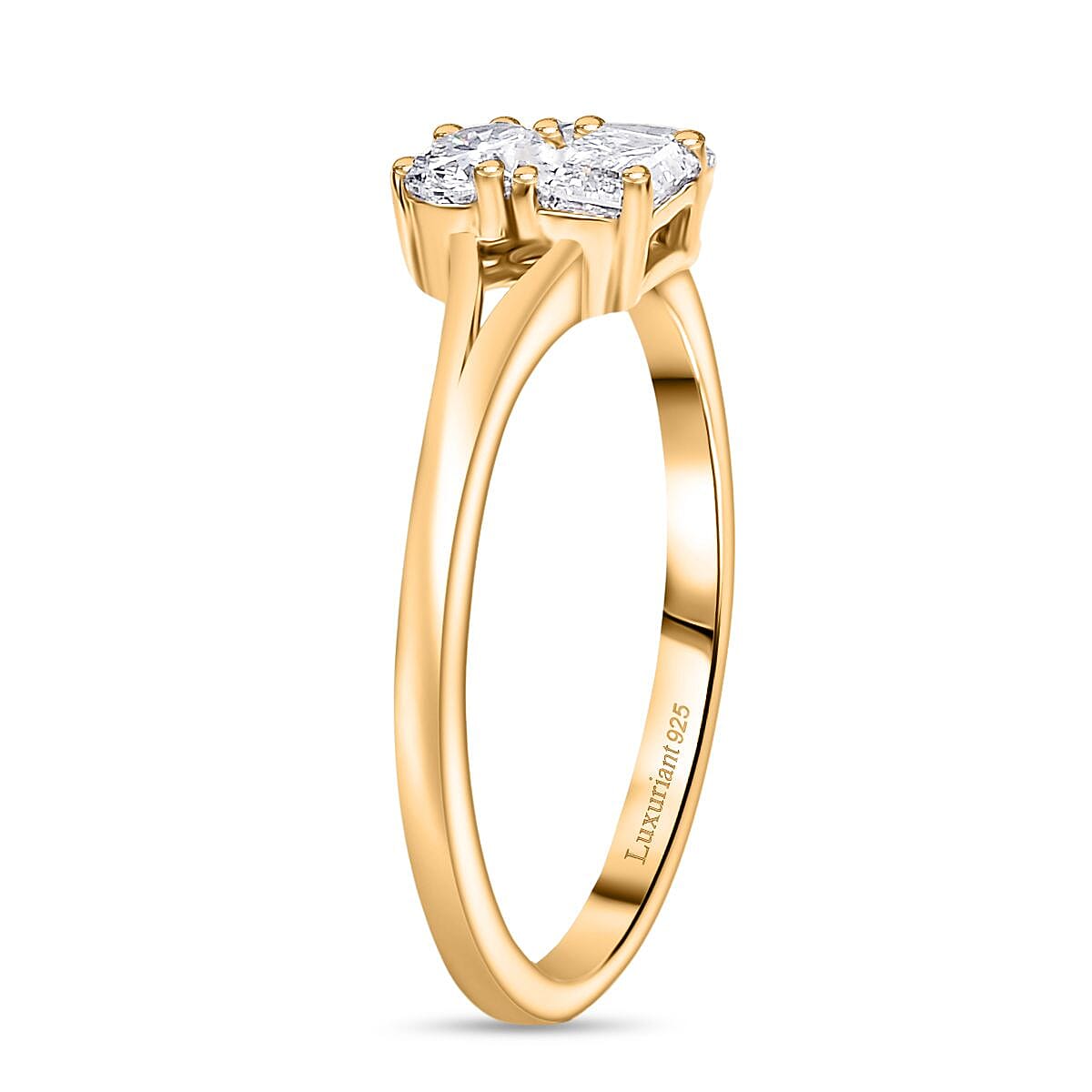 Luxuriant Lab Grown Diamond (VS-EF) 3 Stone Ring in 18K Vermeil Yellow Gold Plated Sterling Silver 0.77 Ct.