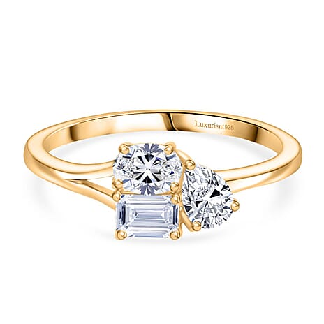 Luxuriant Lab Grown Diamond (VS-EF) 3 Stone Ring in 18K Vermeil Yellow Gold Plated Sterling Silver 0.77 Ct.