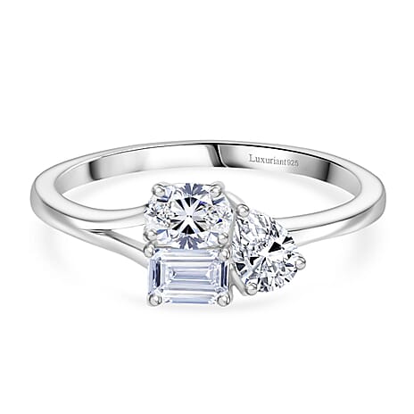 Luxuriant Lab Grown Diamond 3 Stone Ring in Rhodium OverlaySterling Silver  0.768  Ct.