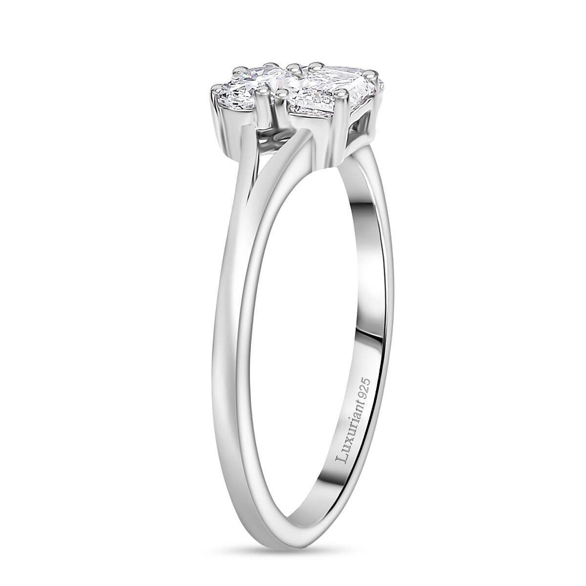 Luxuriant Lab Grown Diamond 3 Stone Ring in Sterling Silver