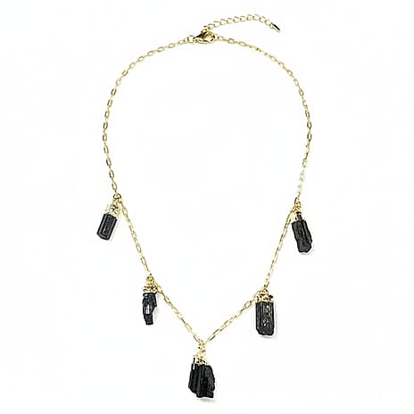 Black Tourmaline Necklace (Size 16 - 2 Ext) in Yellow Gold Plated 20.00 Ct.