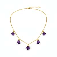 African Amethyst Station Drop Necklace (Size 16 - 2 Ext) in Yellow Gold Plated 20.00 Ct.