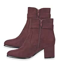 Emma Zelda Suede-Look Ankle Boot With Gold Buckle (Size 4) - Plum