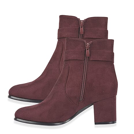 Emma Zelda Suede-Look Ankle Boot With Gold Buckle (Size 4) - Plum