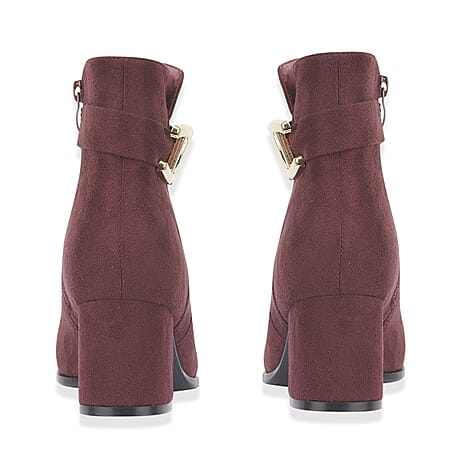 Emma Zelda Suede-Look Ankle Boot With Gold Buckle (Size 4) - Plum