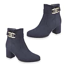Emma Zelda Suede-Look Ankle Boot With Gold Buckle (Size 4) - Navy
