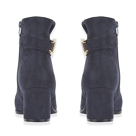 Emma Zelda Suede-Look Ankle Boot With Gold Buckle (Size 7) - Navy
