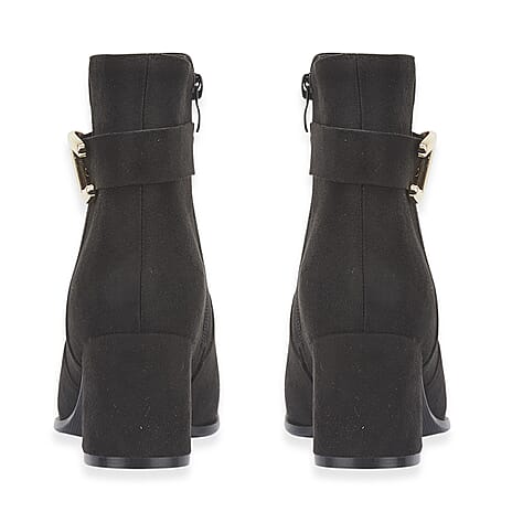 Emma Zelda Suede-Look Ankle Boot With Gold Buckle (Size 6) - Black