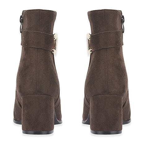 Emma Zelda Suede-Look Ankle Boot With Gold Buckle (Size 4) - Brown