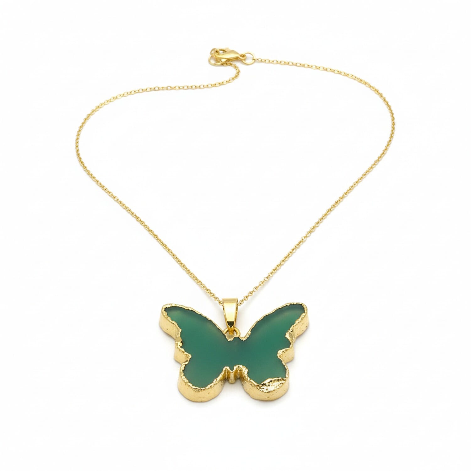 Green Agate Butterfly Pendant in Yellow Gold Plated 10.00 Ct.
