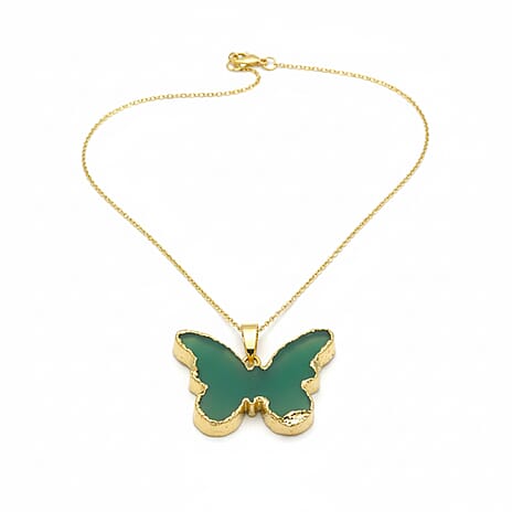 Green Agate Butterfly Pendant in Yellow Gold Plated 10.00 Ct.