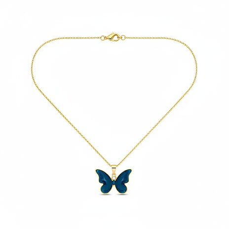 Blue Agate Butterfly Pendant in Yellow Gold Plated 10.00 Ct.