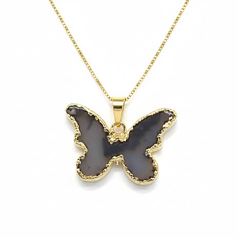 Purple Agate Butterfly Pendant in Yellow Gold Plated 10.00 Ct.