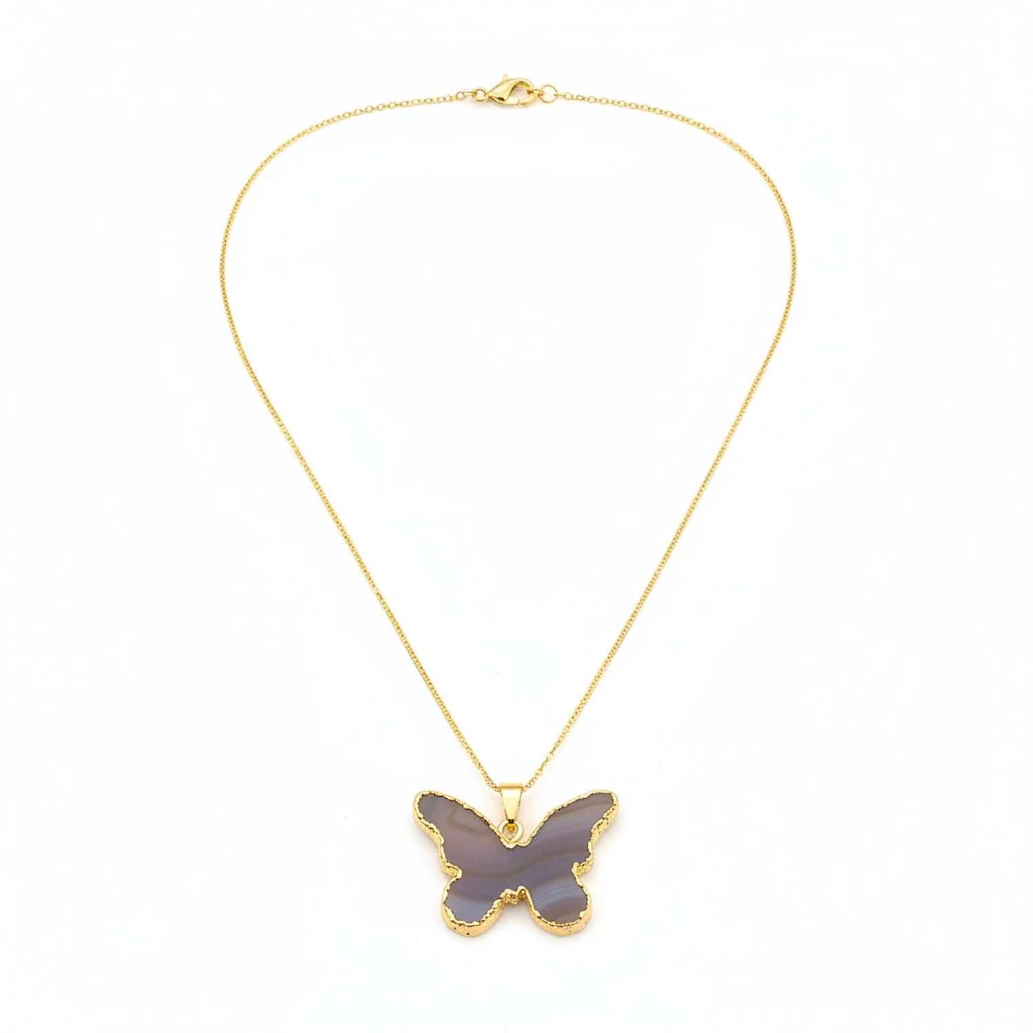 Purple Agate Butterfly Pendant in Yellow Gold Plated 10.00 Ct.