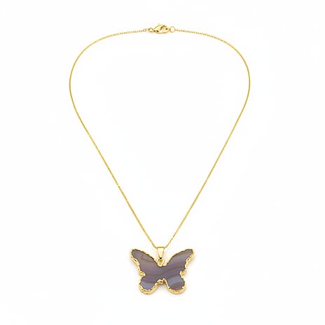 Purple Agate Butterfly Pendant in Yellow Gold Plated 10.00 Ct.