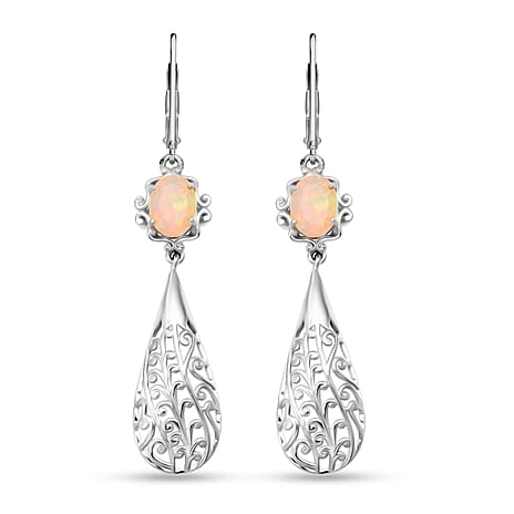 D'Joy Ethiopian Opal Earring with Lever Back in Rhodium Overlay Sterling Silver 1.50 Ct, Silver Wt. 5.80 Gms.
