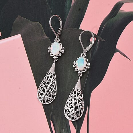 D'Joy Ethiopian Opal Earring with Lever Back in Rhodium Overlay Sterling Silver 1.50 Ct, Silver Wt. 5.80 Gms.