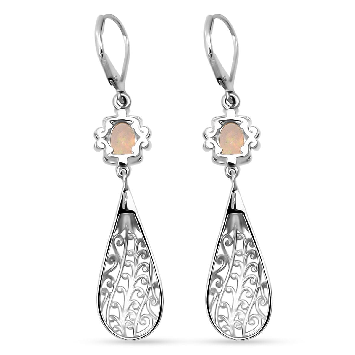D'Joy Ethiopian Opal Earring with Lever Back in Rhodium Overlay Sterling Silver 1.50 Ct, Silver Wt. 5.80 Gms.