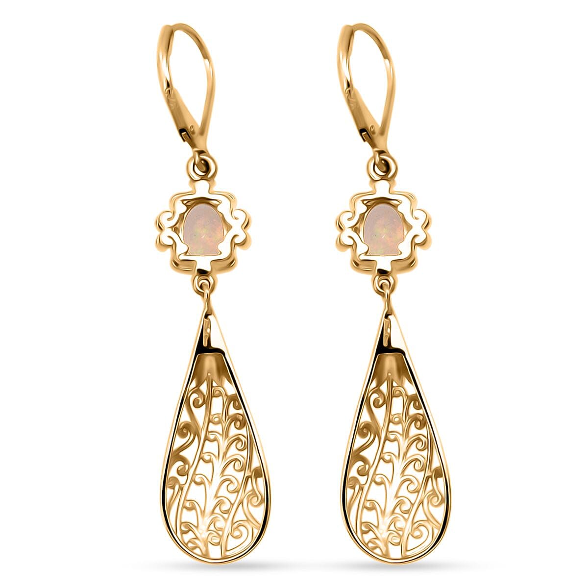 D'Joy Ethiopian Opal Earring with Lever Back in Yellow Gold Plated Sterling Silver 1.48 Ct, Silver Wt. 5.15 Gms.