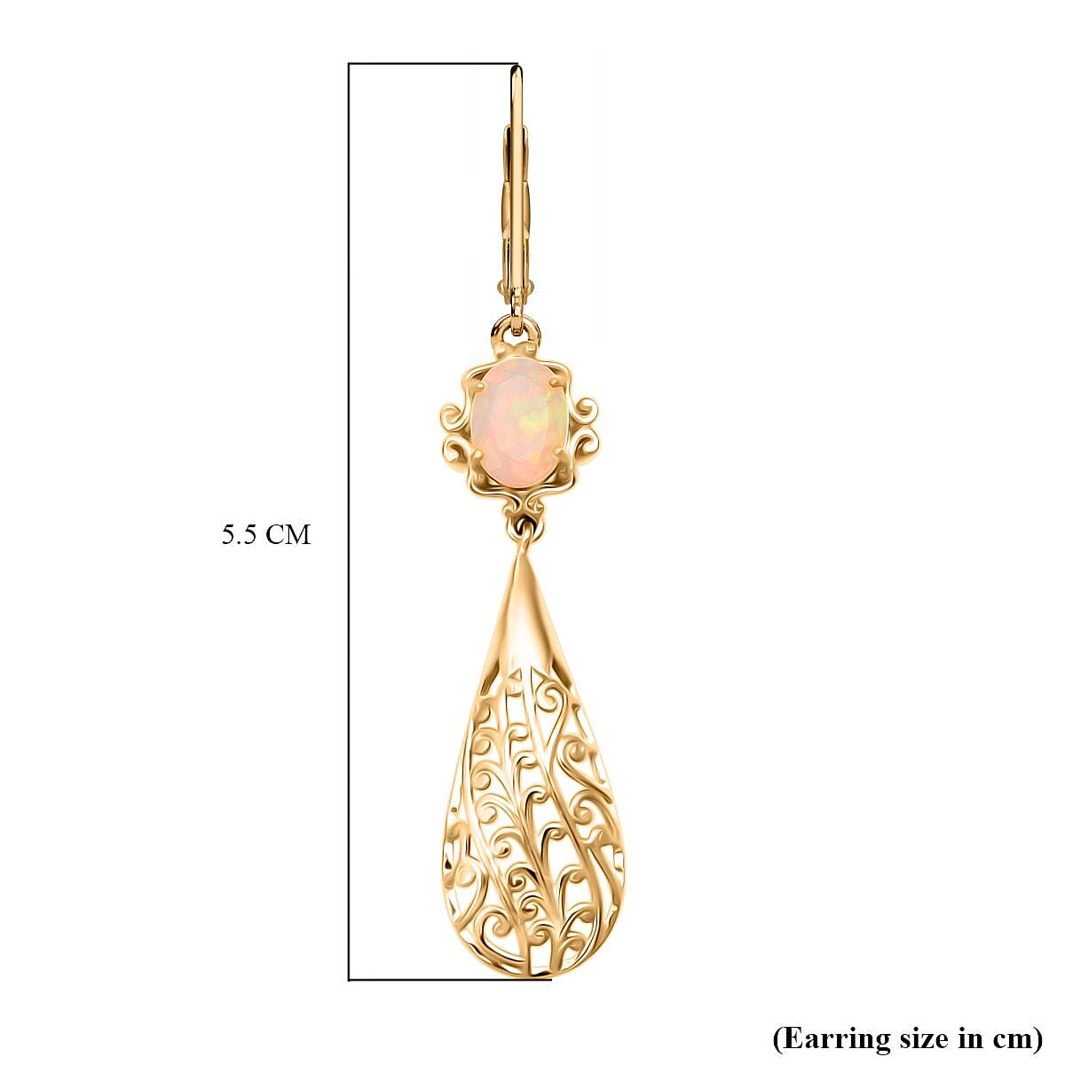 D'Joy Ethiopian Opal Earring with Lever Back in Yellow Gold Plated Sterling Silver 1.48 Ct, Silver Wt. 5.15 Gms.