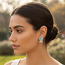 D'Joy Ethiopian Opal & Moissanite Earring with Push Back in Rhodium Overlay Sterling Silver