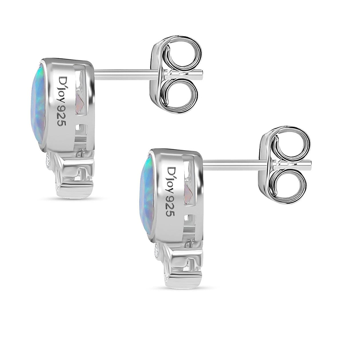 D'Joy Ethiopian Opal & Moissanite Earring with Push Back in Rhodium Overlay Sterling Silver